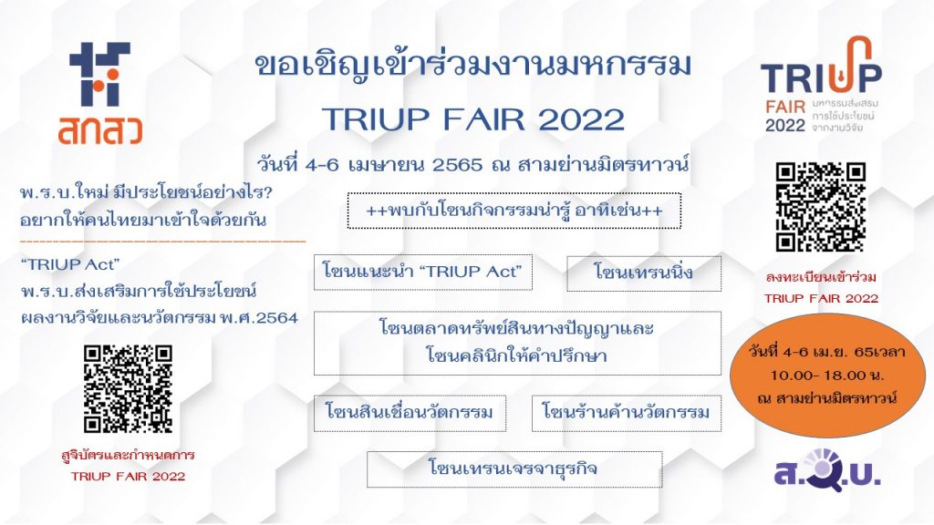 สกสว.ขอเชิญเข้าร่วมงาน TRIUP Fair 2022